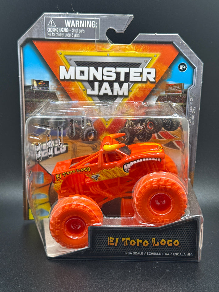Monster Jam El Toro Loco 1:64 truck in orange in its blister pack, series 25