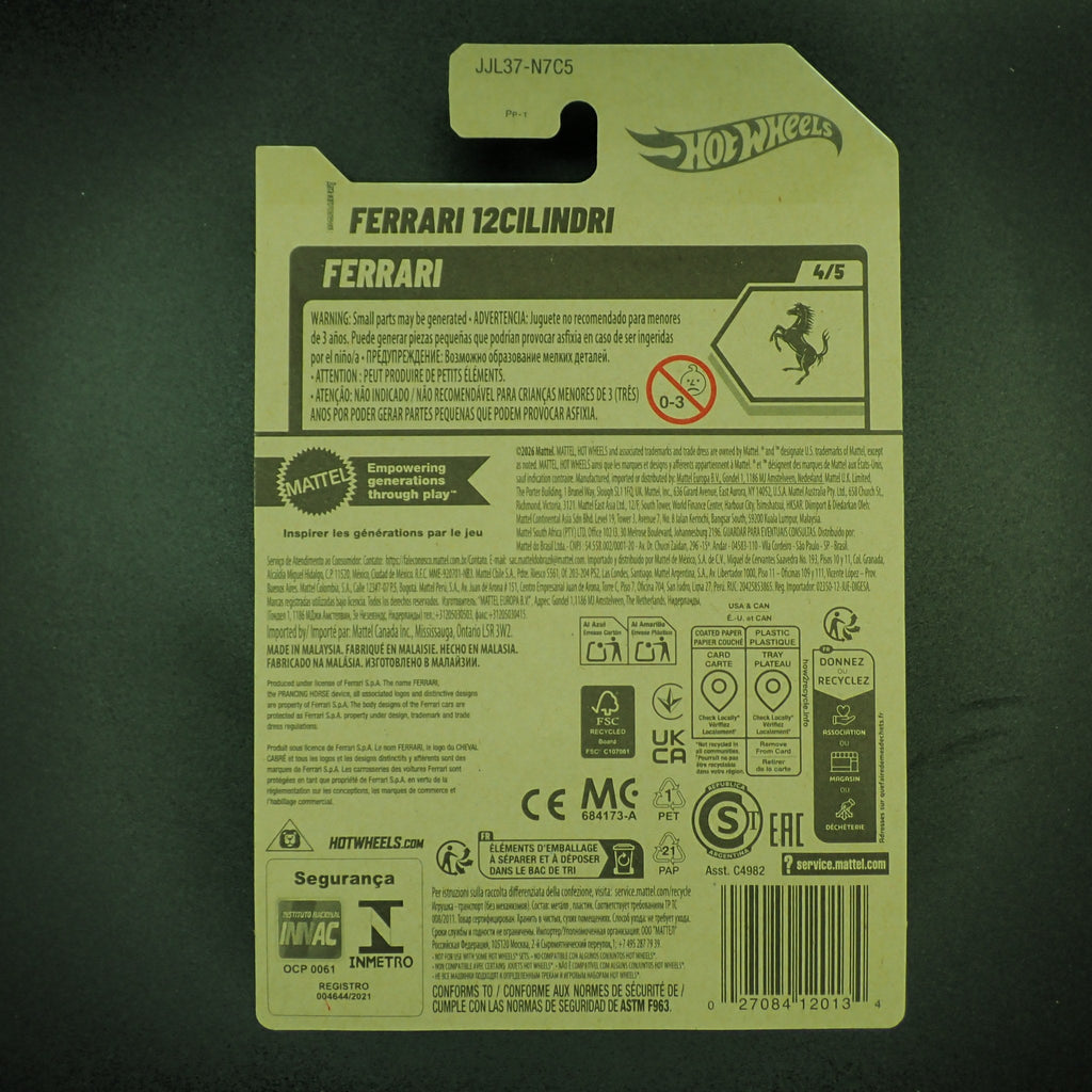 Hot Wheels Ferrari 12Cilindri Blue 1:64, back of card