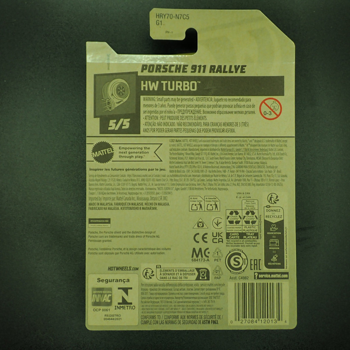 Hot Wheels HW Turbo Porsche 911 Rallye 1:64, back of card
