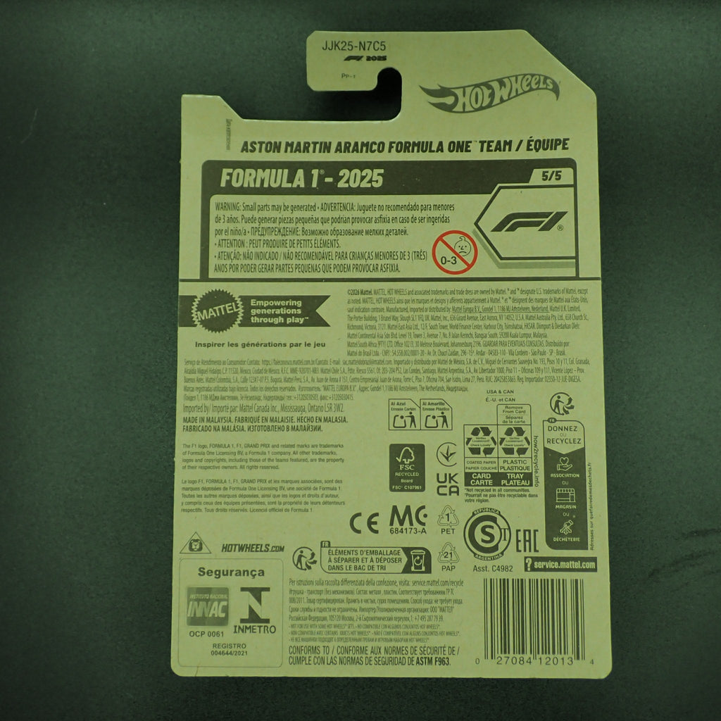Hot Wheels Formula 1 Aston Martin Aramco 1:64, back of card