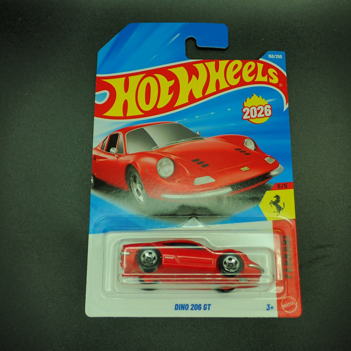 Hot Wheels Ferrari Dino 206 GT 1:64, front of card