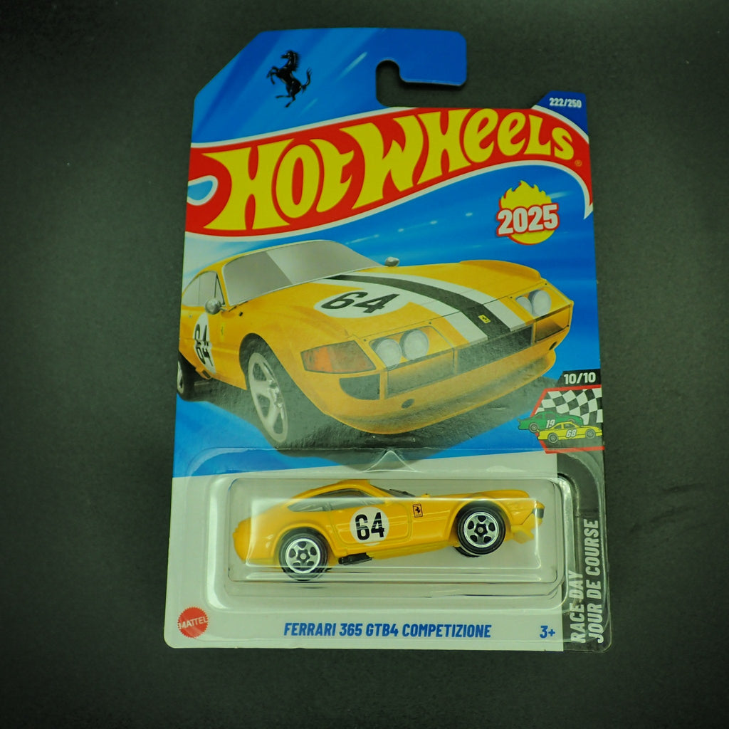 Hot Wheels Race Day Ferrari 365 GTB4 Competizione Yellow 1:64, front of card