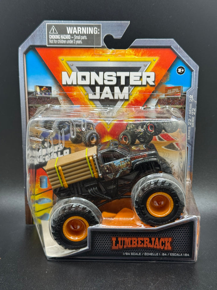 Monster Jam Lumberjack 1:64 truck in black and brown in its blister pack, series 22