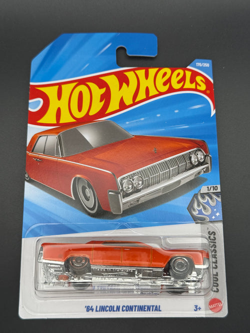 Hot Wheels '64 Lincoln Continental in orange on its mainline blister card, Cool Classics series