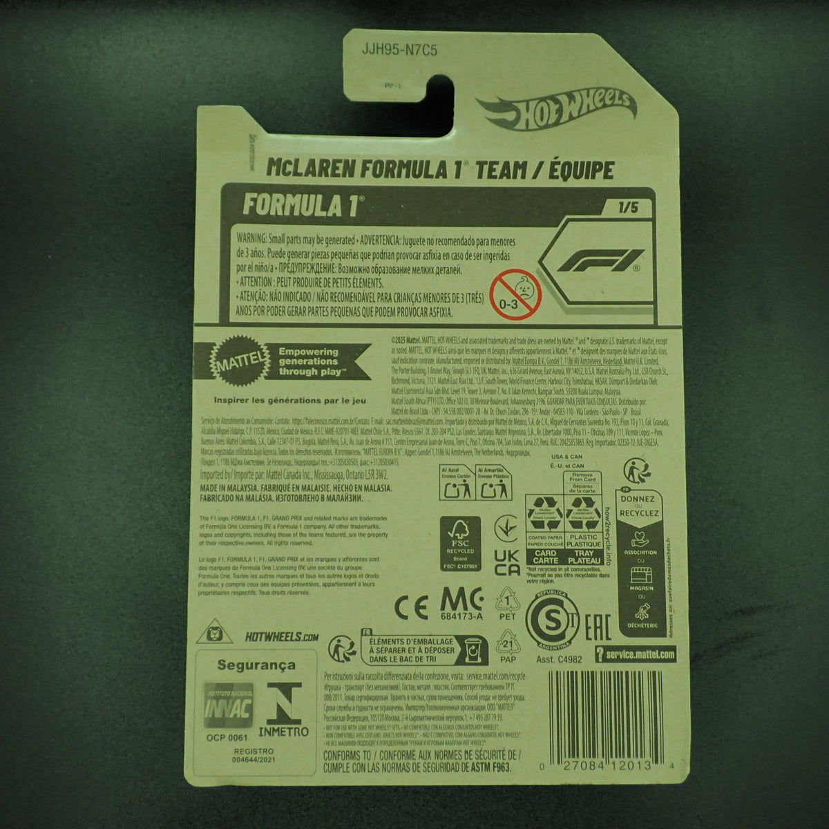 Hot Wheels Formula 1 McLaren F1 Team 1:64, back of card